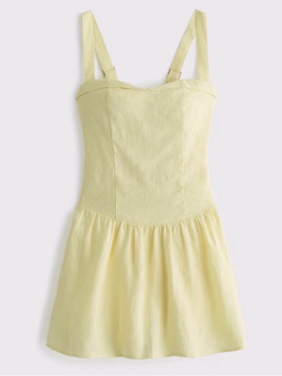 Abercrombie & Fitch Dresses & Skirts - Abercrombie Butter Yellow 100% Linen Drop Waist Mini Dress Built In Shorts Small